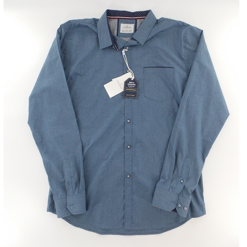 Craft‎ + Flow Button Down Shirt Stanton Stretch Men XL Blue Long Sleeve NWT